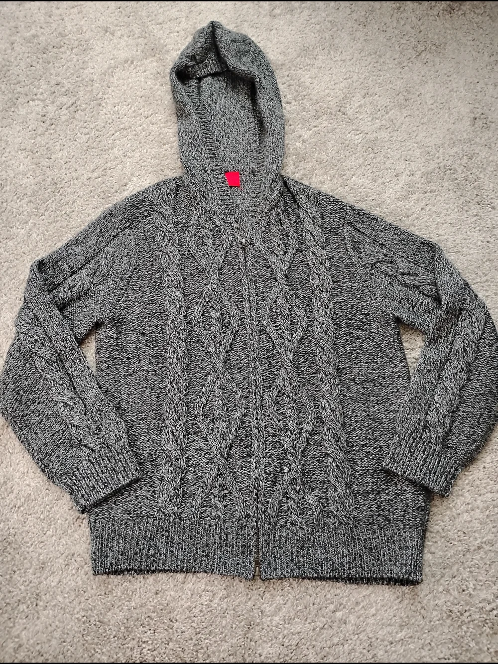 Saks Fifth Avenue Men's Black-Gray Marled Cable Knit Zip Hoodie